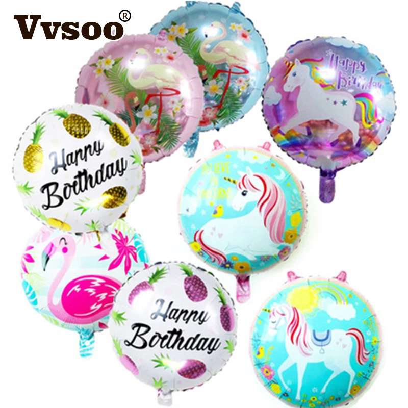 

5pcs/lot 18inch Happy Birthday Party Decoration Flamingos/Pineapple Foil Balloons Unicorn Party Supplies Wedding Decoration