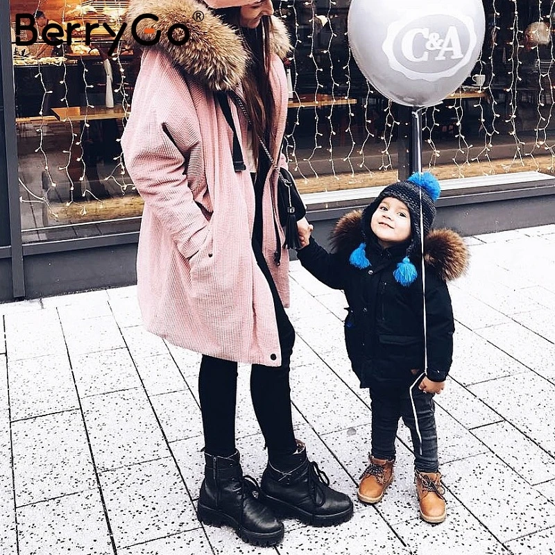 BerryGo Толстая теплая Вельветовая стеганая куртка пальто из искусственного меха с
