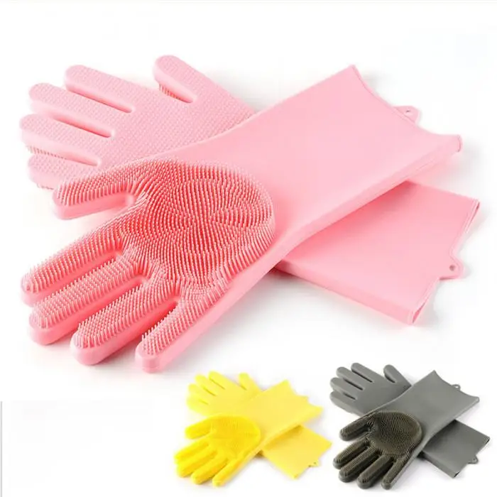 Лидер продаж 1 пара силиконовые мытья посуды Scrubbing перчатки для Кухня Ванная комната бытовой Отель очистки товары для безопасности труда
