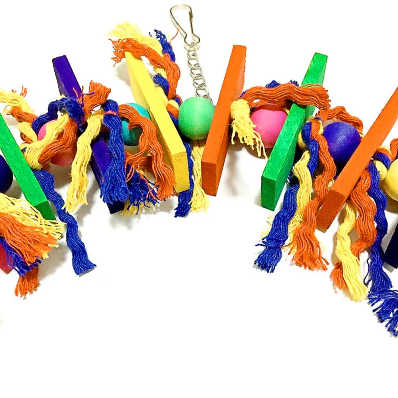 

Parrot supplies pet bird toys colored wooden blocks cotton rope hanging string biting string swing bite toy 106g