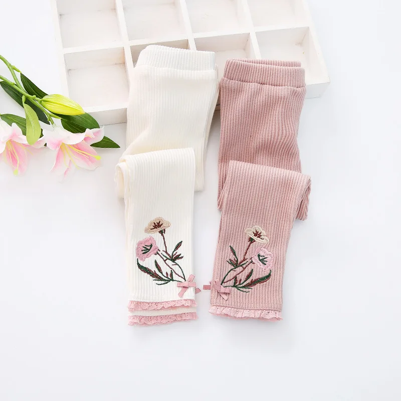 Fashion Girls Leggings Ruffles Lace Cotton Leggings For Girls Solid Embroidery Baby Pants Flower Bow Legging Baby Girl Clothing  (16)
