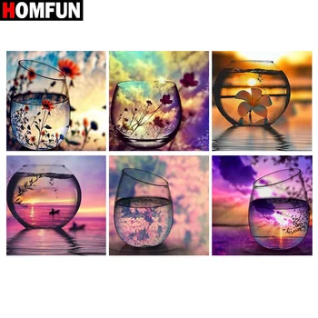 

HOMFUN Full Square/Round Drill 5D DIY Diamond Painting "Cup sunset scenery" 3D Embroidery Cross Stitch 5D Home Decor Gift