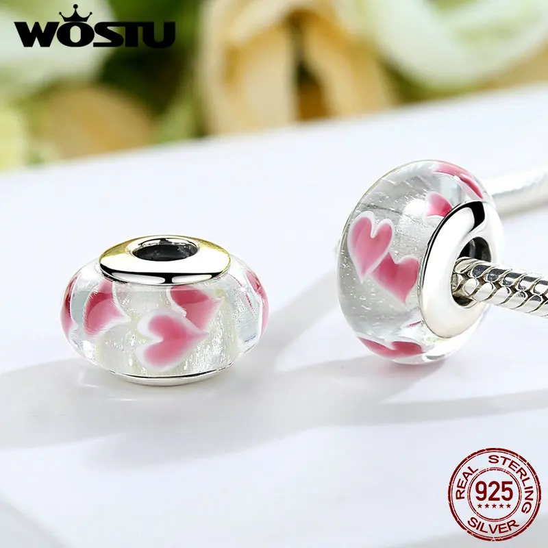 

WOSTU Authentic 925 Sterling Silver Wild Heart Murano Glass Beads Fit Original WOST Charm Bracelet Jewelry for Women BKZ042