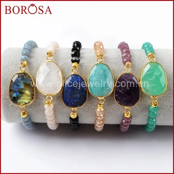 

BOROSA Handcrafted Gold Color Labradorite White Quartz Lapis Amazonite Faceted Bracelet 6mm Glass Crystal Beads Bracelets G1406
