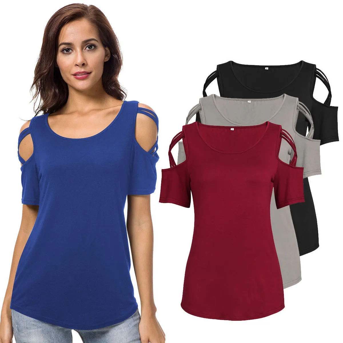 2018 New Women Top Off Shoulder Summer Short Sleeve kimono Shirt Round neck Tops Casual Solid Loose Camisas Femininas Tops