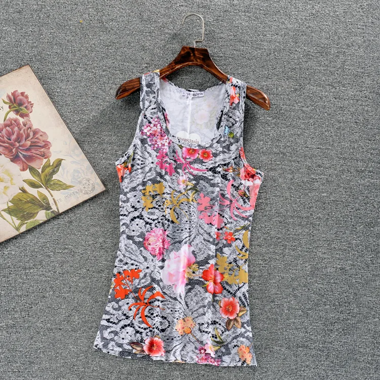 

women colorful fashion flora print slim fit casual tank top