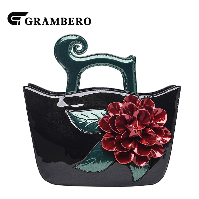 

Fashion Women Handbag Soft Bright PU Leather Big Flower Top-handle Bag 2018 New Style Lady Banquet Shoulder Crossbody Bags Gifts