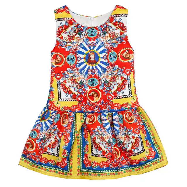 Fashion Summer Baby Girls Catholic Pattern Princess Dress Sleeveless