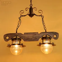 Creative American Country Vintage Ash Wood Iron Glass E27 Pendnat Light For Living Room Bar Restaurant