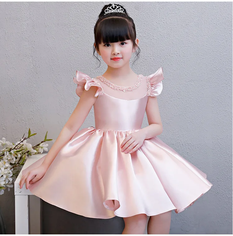 KICCOLY/Коллекция года; элегантное платье для маленьких девочек; летнее платье из тюля с круглым вырезом и бисером для девочек; розовое платье без рукавов; одежда принцессы с большим бантом
