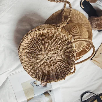 

2018 Women Handmade Round Beach Shoulder Bag Bali Circle Straw Bags Summer Woven Rattan Handbags Women Messenger Bag Popular