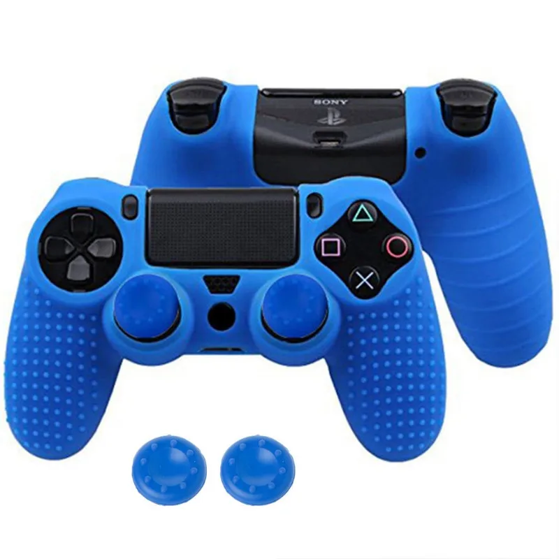 Мягкий Противоскользящий силиконовый чехол+ 2 джойстика для контроллера Dualshock 4 PS4 - Цвет: Синий