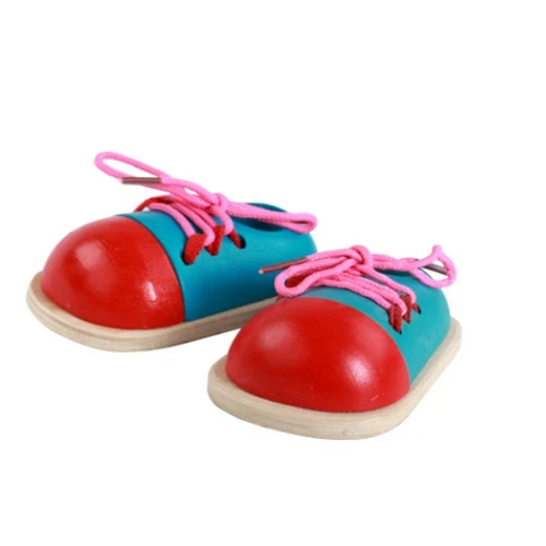 Children's educational wooden wearing shoes toys kindergarten early education wearing rope threading props laces puzzle toy