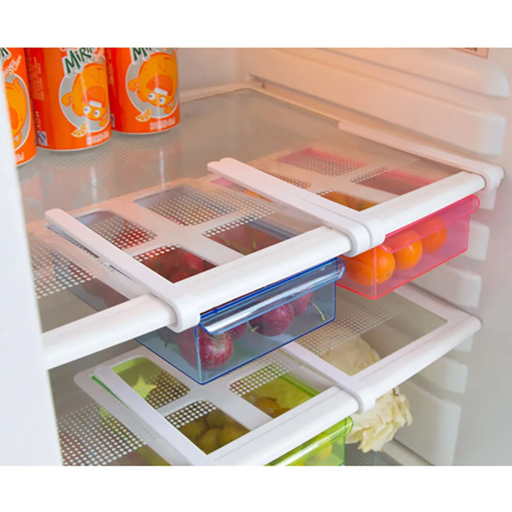 Slide Fridge Freezer Organizer Plastic Refrigerator Food Fruit Storage Rack Shelf Drawer Hanging Holder Boxes#B30