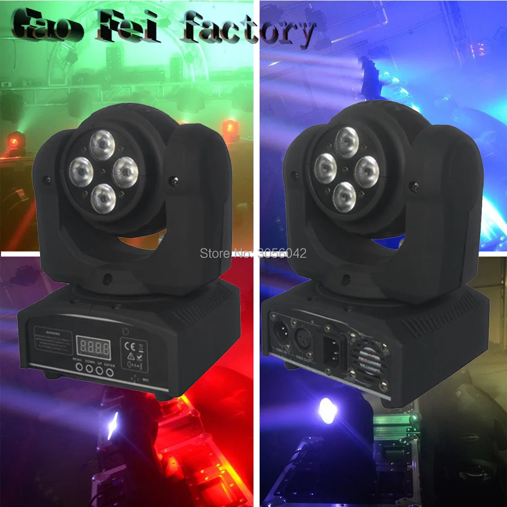 

2pcs/lot Double Face Small 1X10W Beam 4X10W Wash RGBW Quad Moving Head Lights
