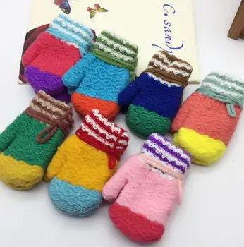 

Autumn and winter children's thicken warm knitted gloves boy and girl kids winter lovely contrast color mitten R153