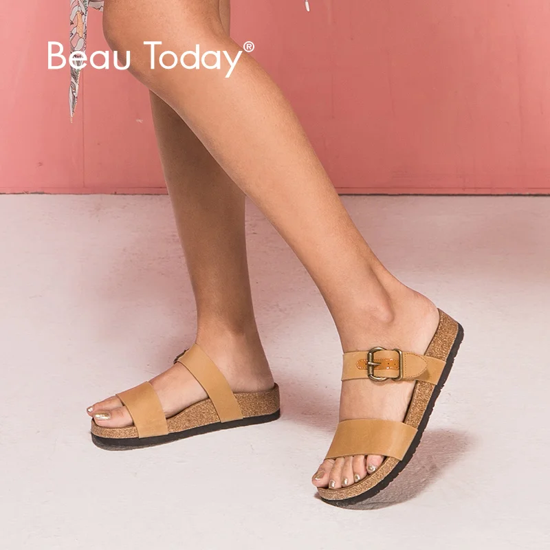 BeauToday/летние женские тапочки из натуральной коровьей кожи; повседневная обувь на плоской подошве; Новое поступление; женская обувь; 34006