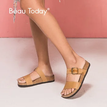 

BeauToday Summer Slippers Women Genuine Cow Leather Flat Heel Casual Top Brand New Arrival Female Shoes 34006