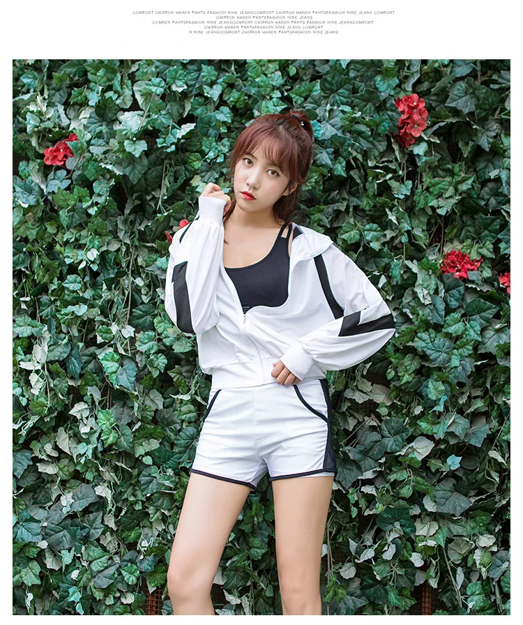 Autumn Outdoor Workout Gym Fitness Sportswear Striped Long Sleeve Hooded Women Zipper Yoga Coat Sports Hoodies Hiking Jacket 4