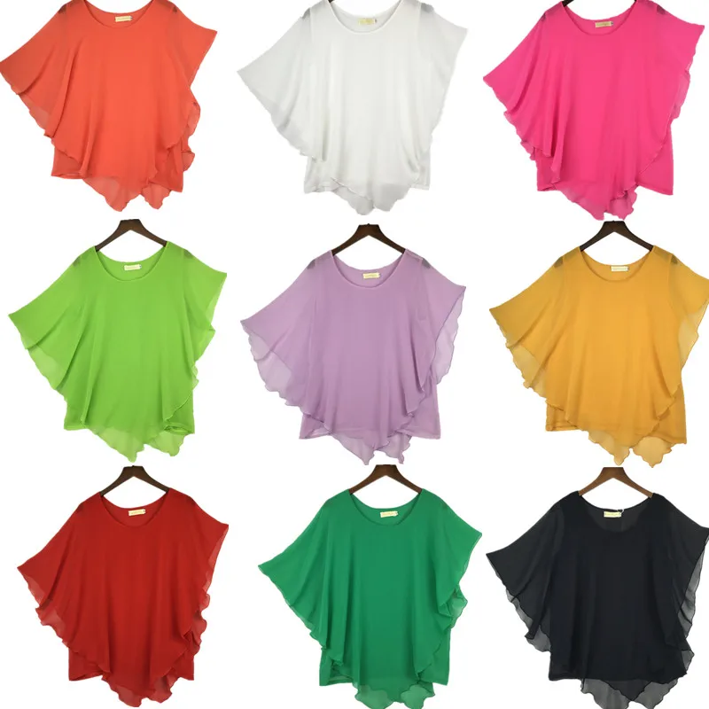 

plus size S-4XL 5XL 6XL Summer Women Chiffon Blouses Bating Sleeve chiffon shirts blousas shirts,18 color vestidos casual shirts