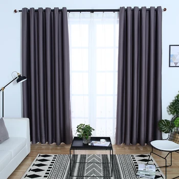 

DSinterior 100% shading modern dark grey black blue color plain heat insulation Blackout curtain for living room custom made