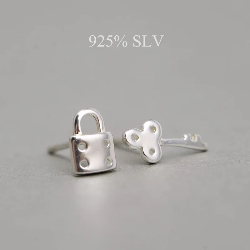 925 Sterling Silver Key lock asymmetry Stud Earrings For Women Casual