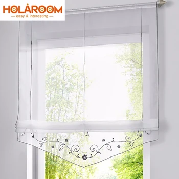 

Floral Tulle for Window Roman Curtain Blinds Embroidered Sheer Curtains for Kitchen Living Room the Bedroom Screening Panel