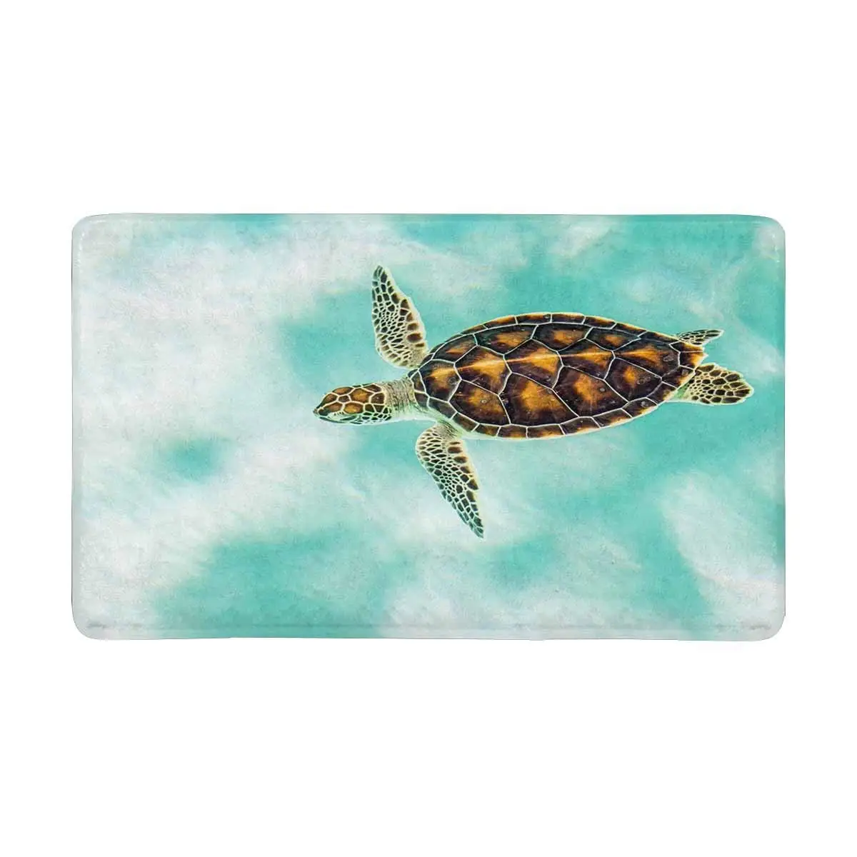 Cute Baby Turtle Swimming in Turquoise Water Anti slip Door Mat Home