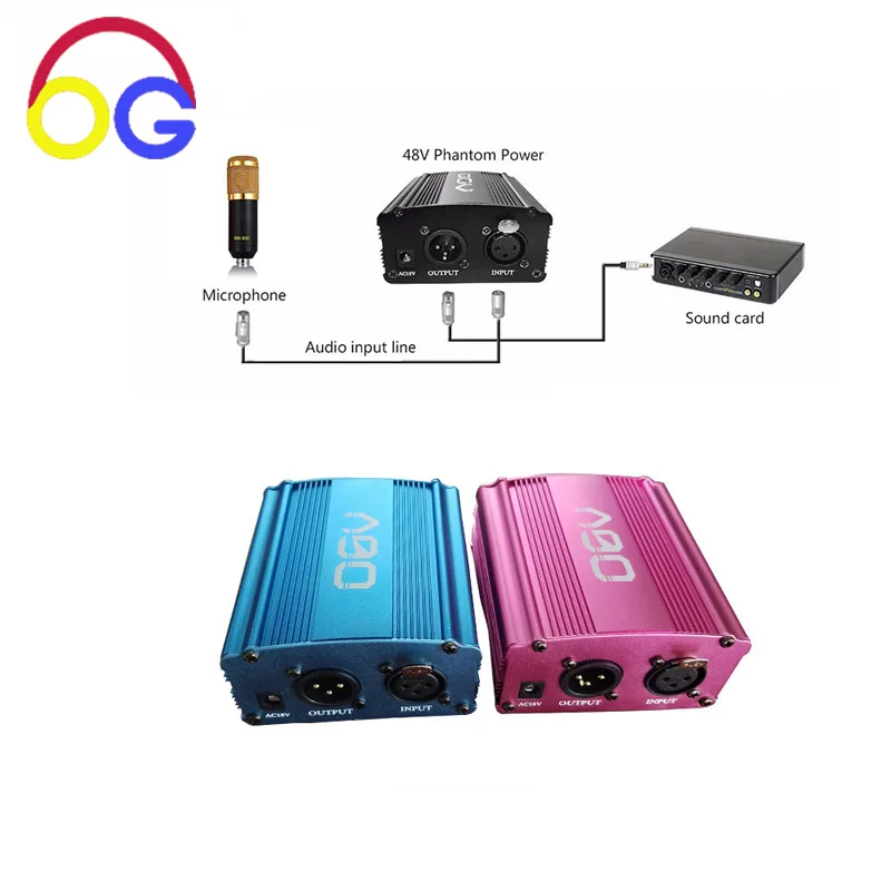 

OGV Tricolor colour 48V Phantom Power Supply Adapter XLR Audio Cable for Condenser Micro Microphone Recording Equipment