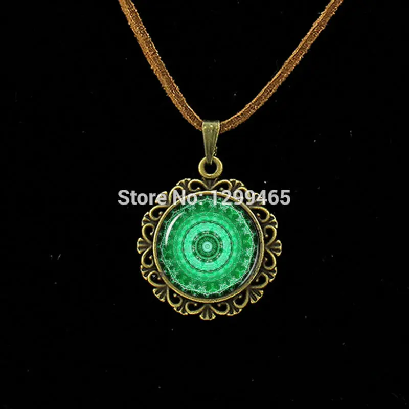 

Mandala Religious jewelry Spiritual amulet Sacred geometry Leather Necklace Mandala flower necklace glass cabochon pendant L 336