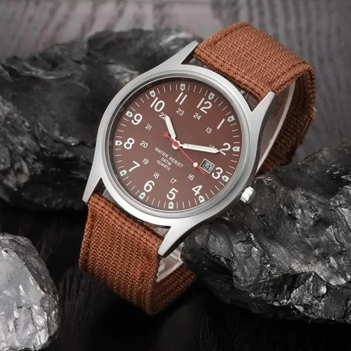 Модные мужские военные часы, кварцевые аналоговые часы, брезентовый браслет, спортивные армейские водонепроницаемые наручные часы~ TT@ 88