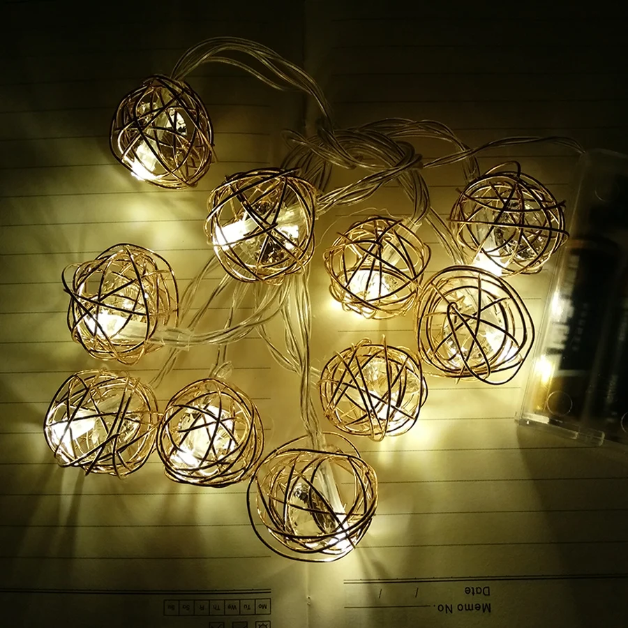 Thrisdar 1,5 м 10 светодиодный металлический ротанговый шар Рождественский светодиодный светящаяся гирлянда на батарейках Рождественский