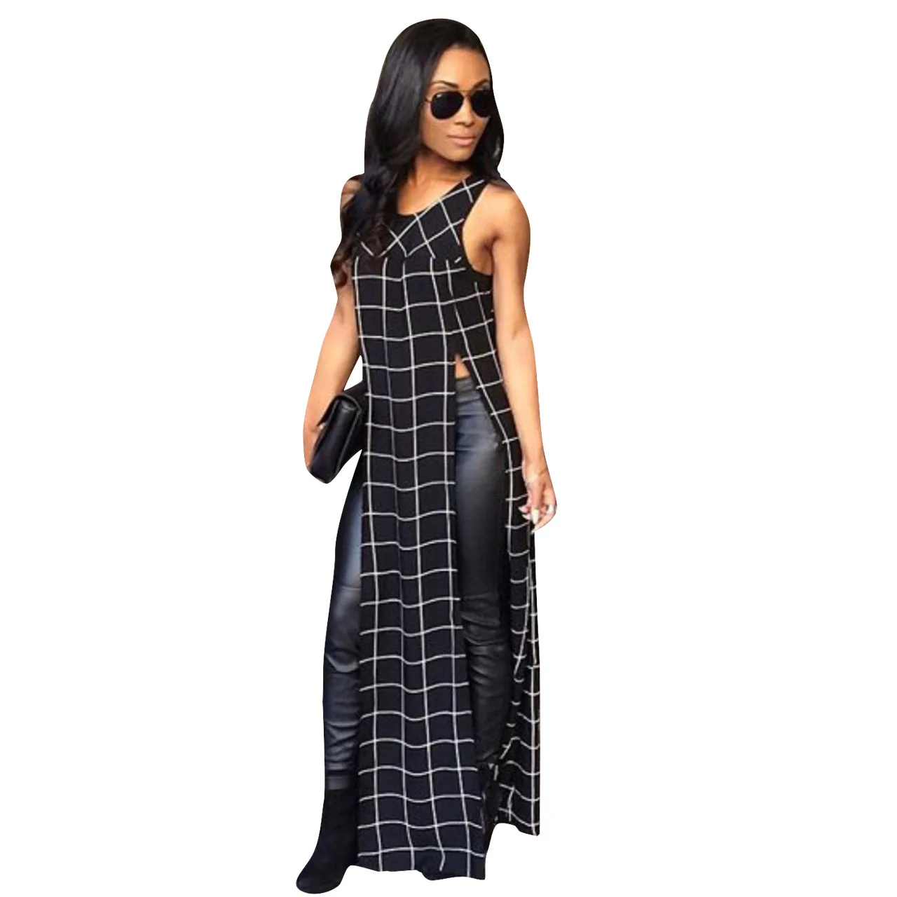 

Women Sexy High Side Slit Sleeveless O-neck Maxi Dress Lady Fashion Long Party Night Club Midi Dresses