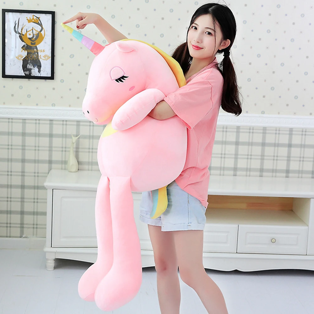 Ins soft rainbow unicorn plush stuffed toy, creative down cotton unicorn pillow, kids toys, large unicorn doll, Christmas gifts