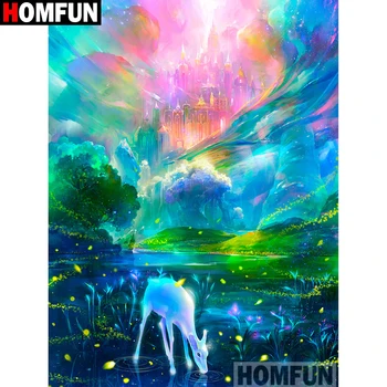 

HOMFUN Full Square/Round Drill 5D DIY Diamond Painting "Castle deer" 3D Embroidery Cross Stitch 5D Home Decor A16688