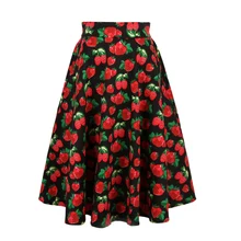Candowlook Лето Винтаж красный клубника модные юбки женские плиссированные юбки Расклешенная юбка элегантный Высокая талия миди бальное платье