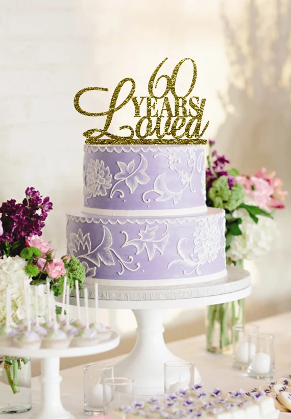 60 Years Loved Acrylic Gold Glitter Wedding Cake Topper ...