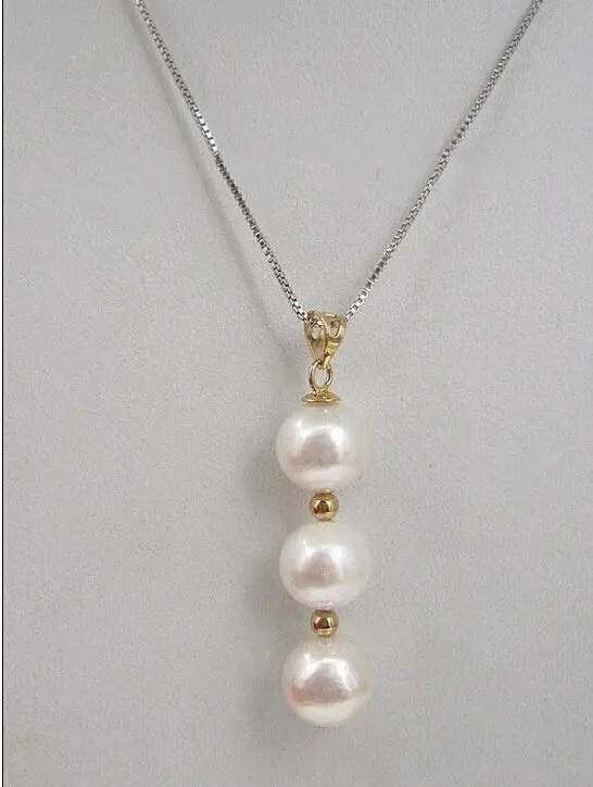 

hot White AAA 10-11 mm round south sea natural pearl pendant necklace 14k CHAINt a(5.18)