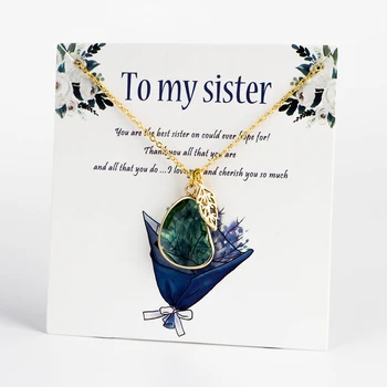 

MEIBEADS Fashion Birthstone Stone Leaf Charms Clavicular Chain Necklaces Wish Card Necklaces To My Sister Jewelry Summer Gift