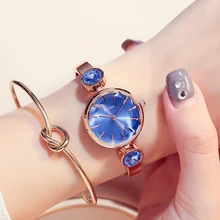 Kimio классический синий для женщин браслет часы дамы драгоценный камень кварцевые часы Женское платье Relogio Feminino для женщин Relojes Mujer