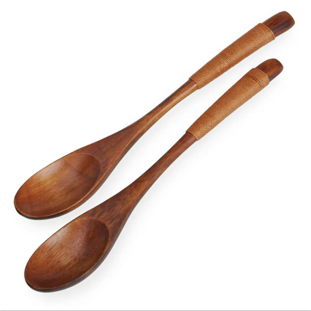 18cm Long Handle Natural Wooden Soup Cooking Spoon Set of 2in Rice