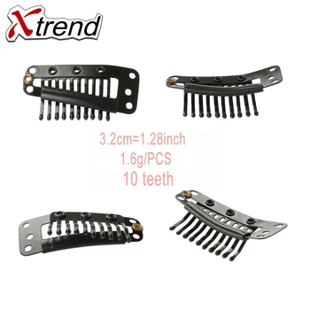 

50pcs 10-Teeth Snap-Comb Wig Clips With Rubber For Hair Extension Black Hair Snap Clips Weave Toupee Clips Styling Tools (Black)