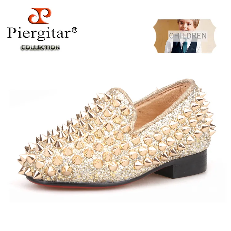 Piergitar/ г. Новая стильная обувь для родителей красные хлопковые детские Лоферы Удобная стелька вечерние и свадебные детские повседневные туфли - Цвет: Золотой