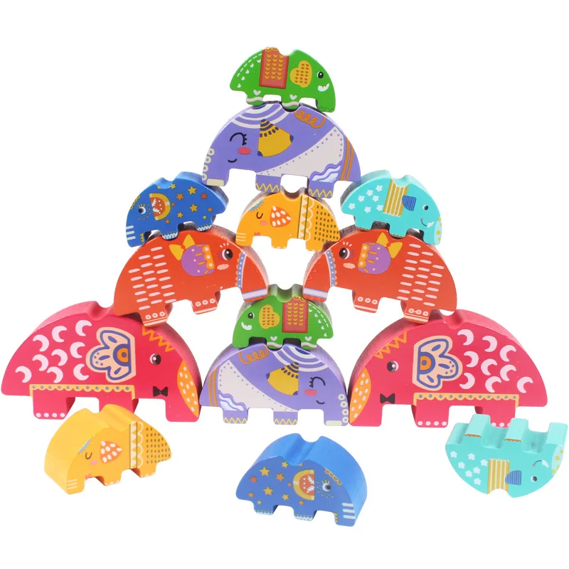 baby learning toy educational toy wooden elephant stack game for