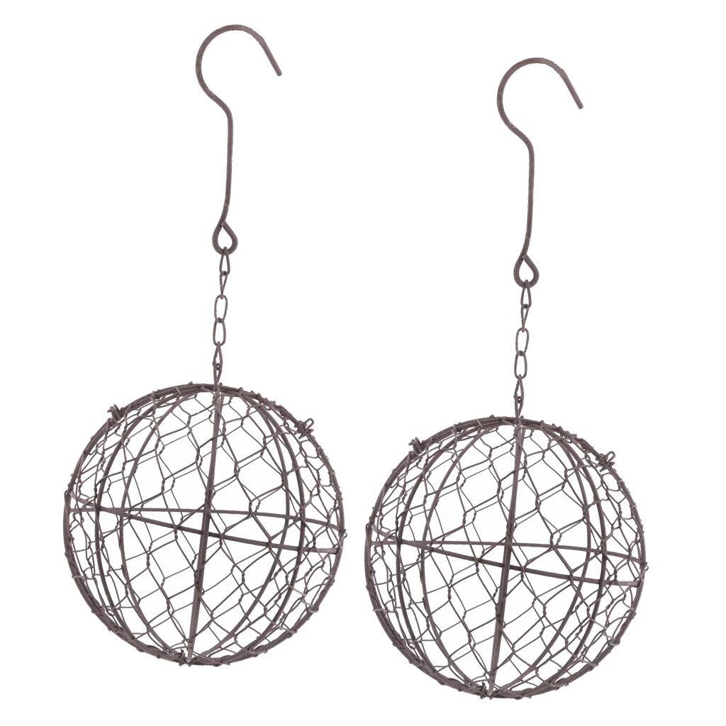 2Pcs 15cm Iron Ball Shape Succulent Pot Metal Hanging Planter Plant Holder