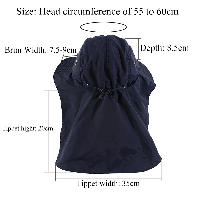 Sun Hat Summer Bucket Men Women Boonie With Neck Flap Outdoor UV Protection Large Wide Brim Hiking Fishing Mesh Breathable