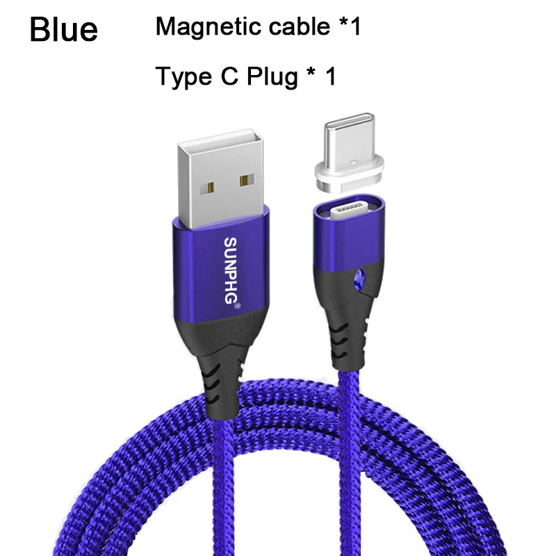 SUNPHG 3A Магнитный кабель type C супер быстрая зарядка телефона type-C Ksiomi магнитное зарядное устройство usb c Typc Galaxy для huawei Xiomi type c - Тип штекера: Type c Blue