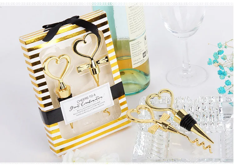 

European-style wedding gift with a gift of gold born a pair of wine stopper / wine bottle opener set 100 pcs