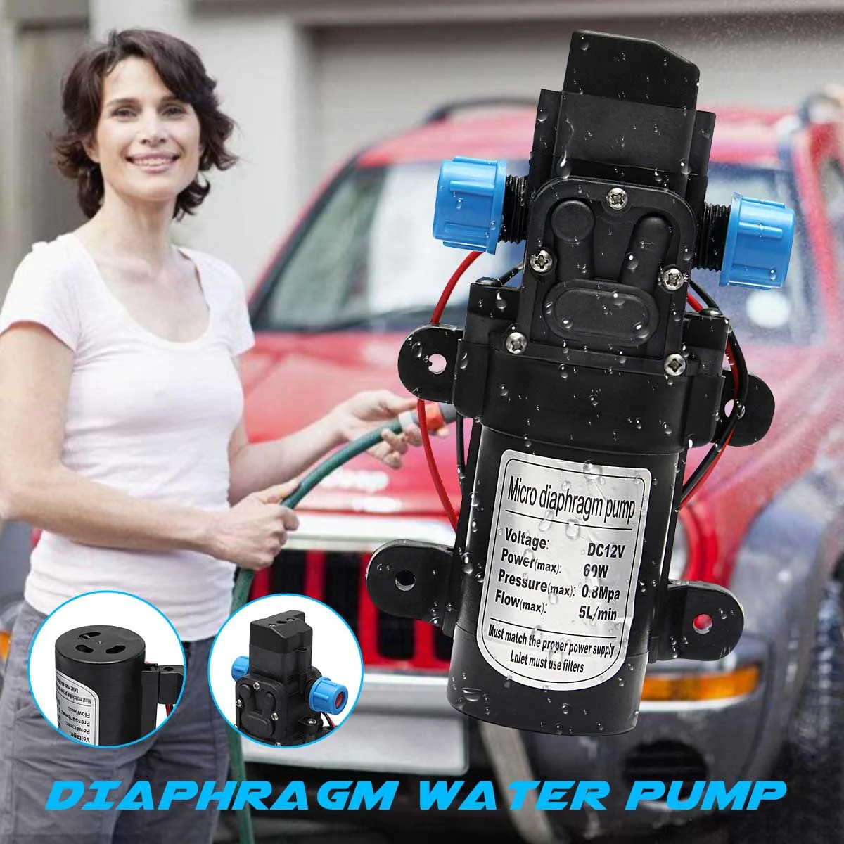 

1x Micro Diaphragm Water Pump Self-priming DC12V 60W 120PSI Mini Diaphragm High Pressure Water Pump Automatic Switch 5L/min