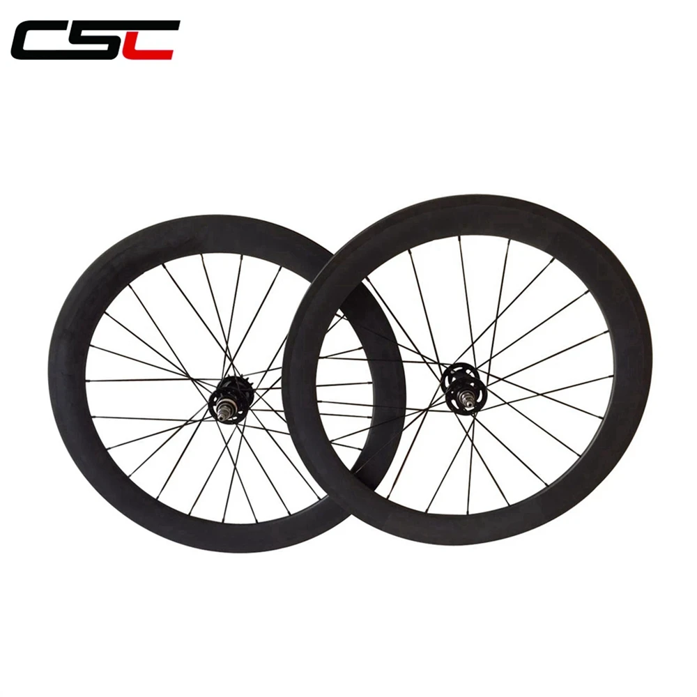 Clearance 700C full carbon fixed gear bicycle wheelset 60mm 23mm Clincher carbon Track bike wheels with pillar 1420 or sapim spokes 4